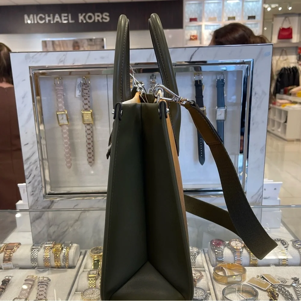 MICHAEL KORS Mirella Medium Ombré Signature Logo Tote Bag Olive Combo  NWT